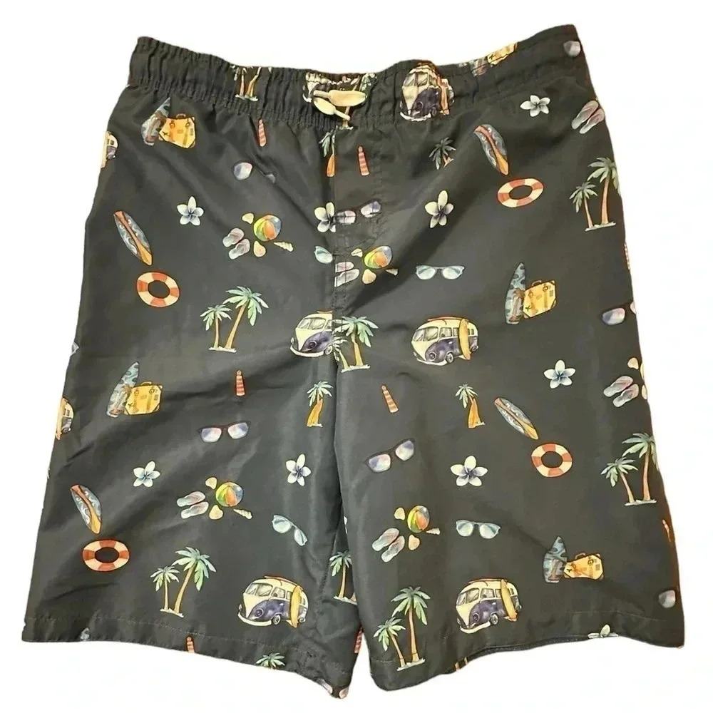 Boys Rusty Dark Navy Blue Nautical Swim Trunks Size 14/16